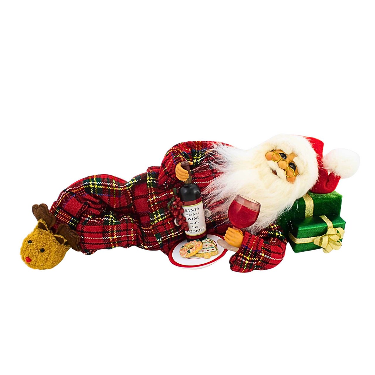 Karen Didion 6.0 Inch Lying Wine Midnight Snack Santa Christmas Figurine , Lightweight Christmas Decor Relaxing Santa